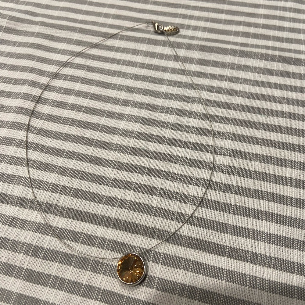 PEES amber crystal thin silver cord necklace